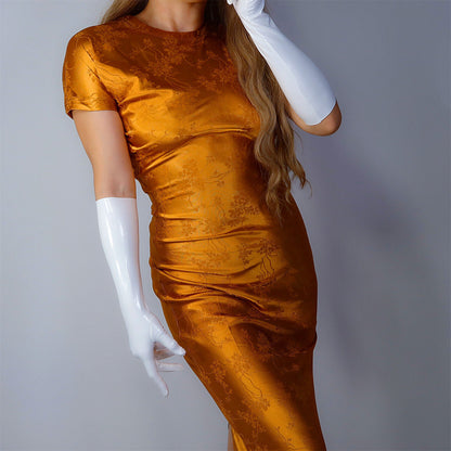 Women's Shiny Latex 15.7 Inch Slim Fit Full Finger Party Gloves