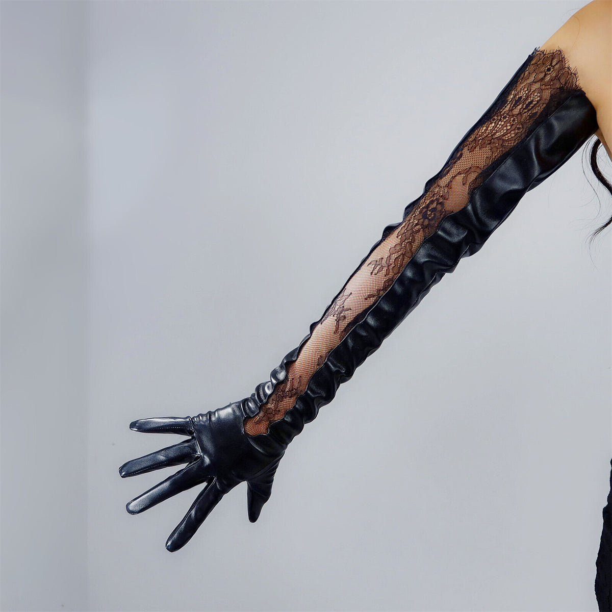 Women's Faux Leather 27.6 Inch Slim Fit Full Finger Party Gloves