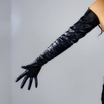 Women's Faux Leather 27.6 Inch Slim Fit Full Finger Party Gloves