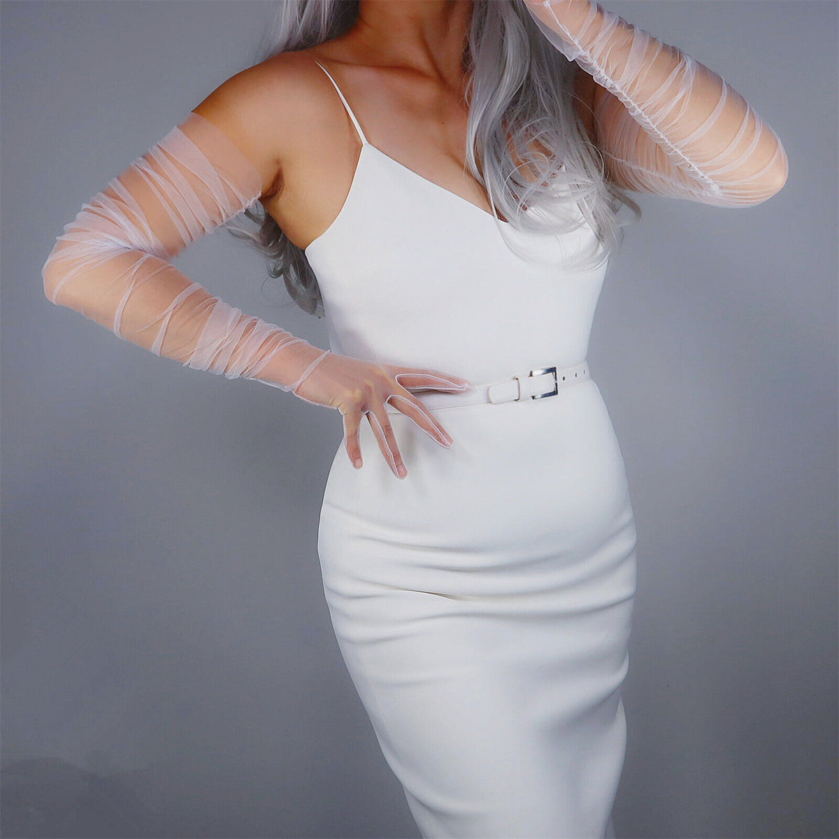 Women's Tulle 47 Inch Oversized Full Finger Wedding Gloves