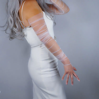 Women's Tulle 47 Inch Oversized Full Finger Wedding Gloves