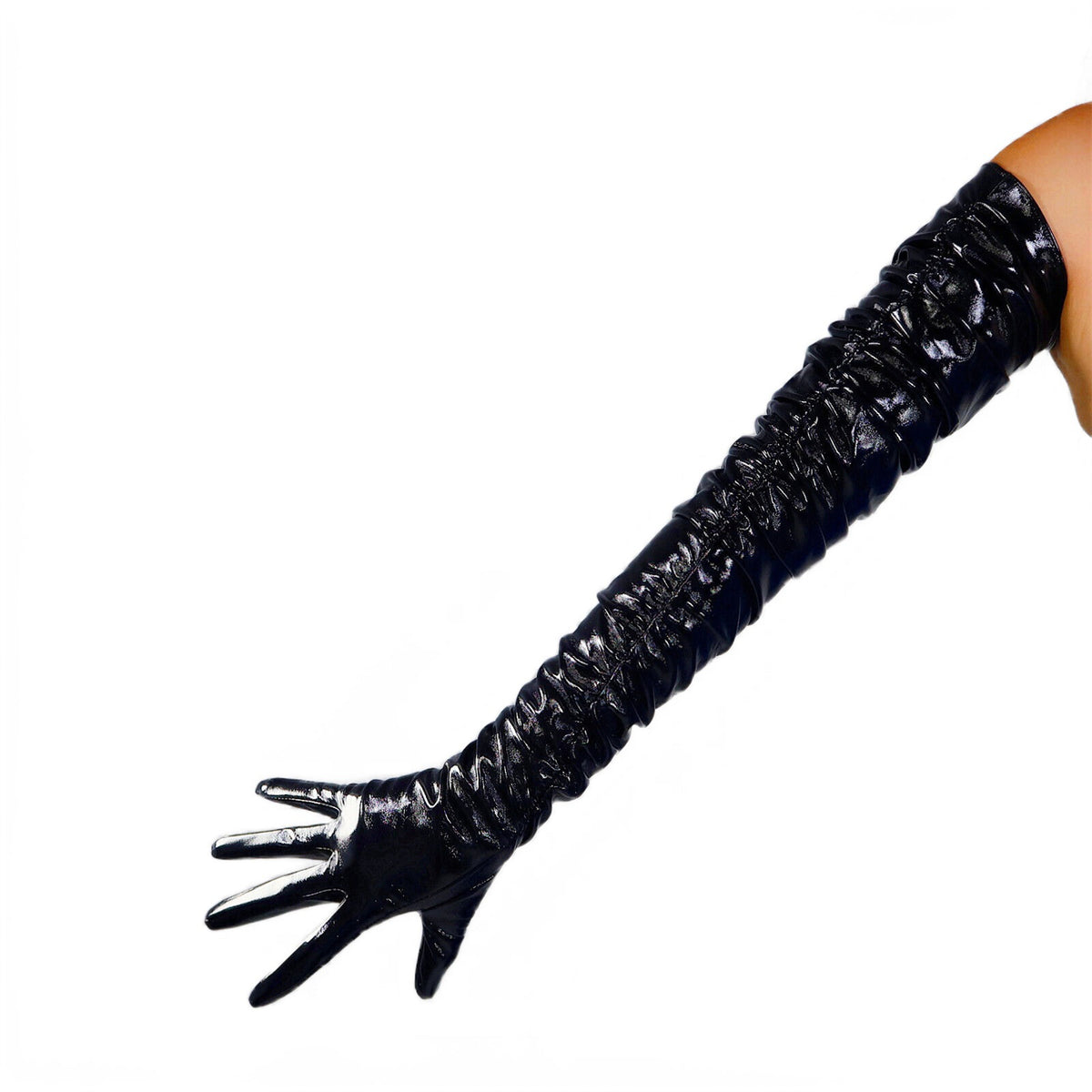 Women's Leather 39.4 Inch Ruched Slim Fit Full Finger Party Gloves