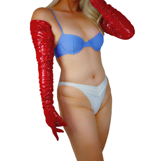 Women's Leather 39.4 Inch Ruched Slim Fit Full Finger Party Gloves