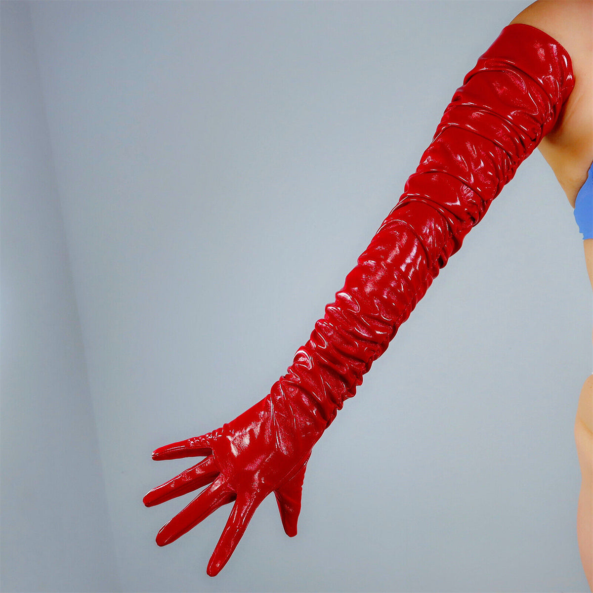 Women's Leather 39.4 Inch Ruched Slim Fit Full Finger Party Gloves