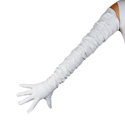 Women's Leather 39.4 Inch Ruched Slim Fit Full Finger Party Gloves