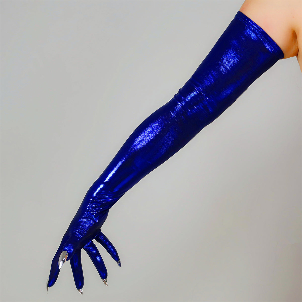 Women's Metallic Holo with Nails 27.6 Inch Slim Fit Full Finger Party Gloves