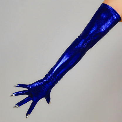 Women's Metallic Holo with Nails 27.6 Inch Slim Fit Full Finger Party Gloves