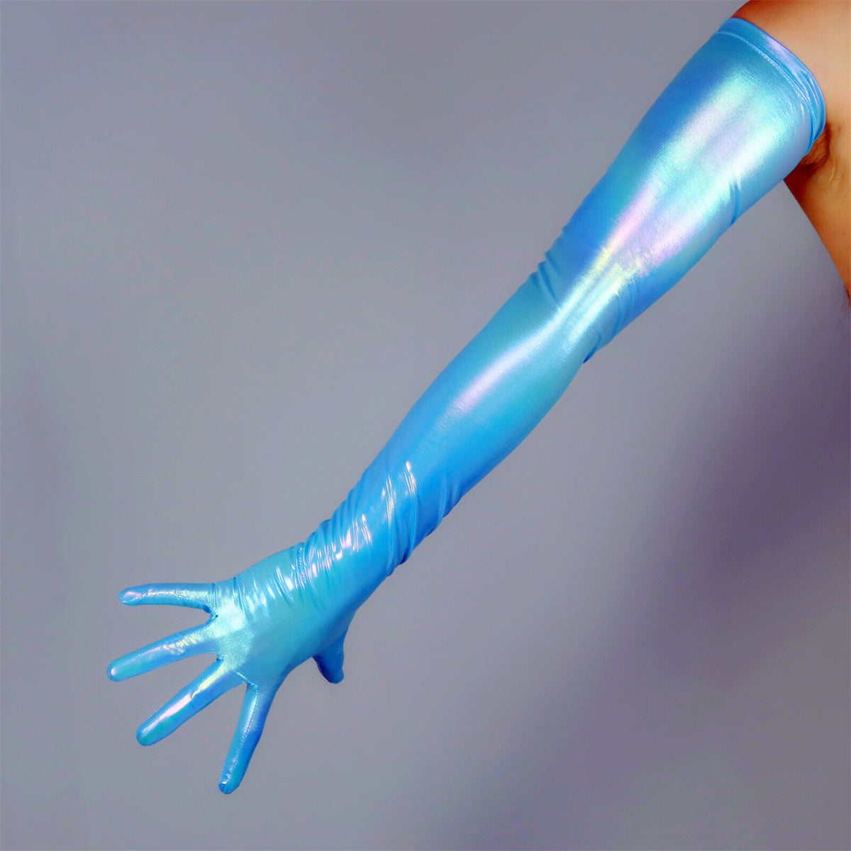 Women's Shiny Metallic Holo 27.6 Inch Slim Fit Full Finger Party Gloves