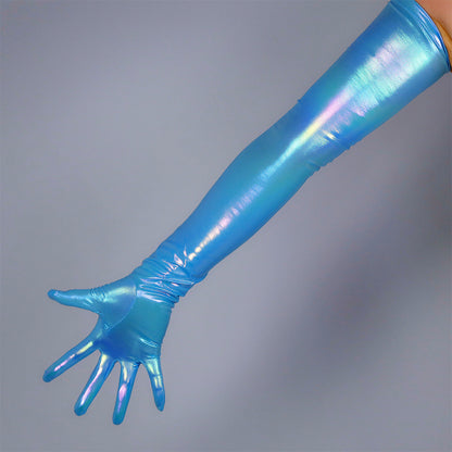 Women's Shiny Metallic Holo 27.6 Inch Slim Fit Full Finger Party Gloves