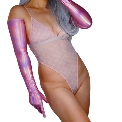 Women's Shiny Metallic Holo 27.6 Inch Slim Fit Full Finger Party Gloves