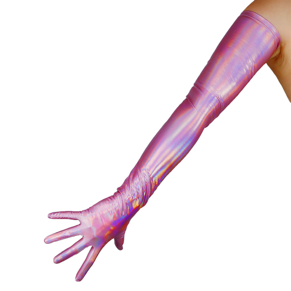 Women's Shiny Metallic Holo 27.6 Inch Slim Fit Full Finger Party Gloves