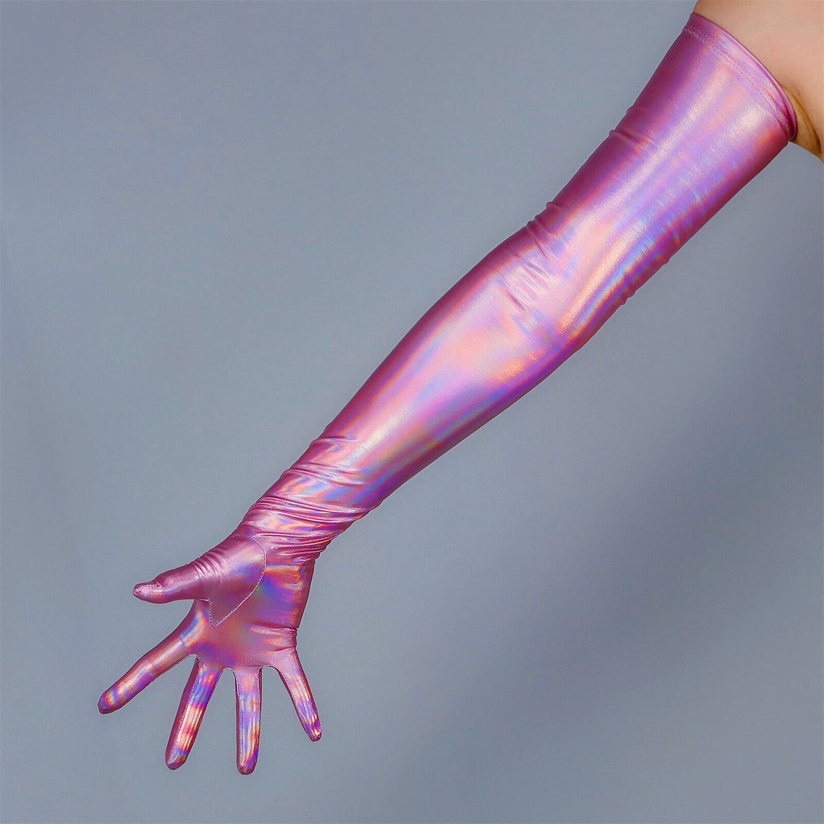 Women's Shiny Metallic Holo 27.6 Inch Slim Fit Full Finger Party Gloves
