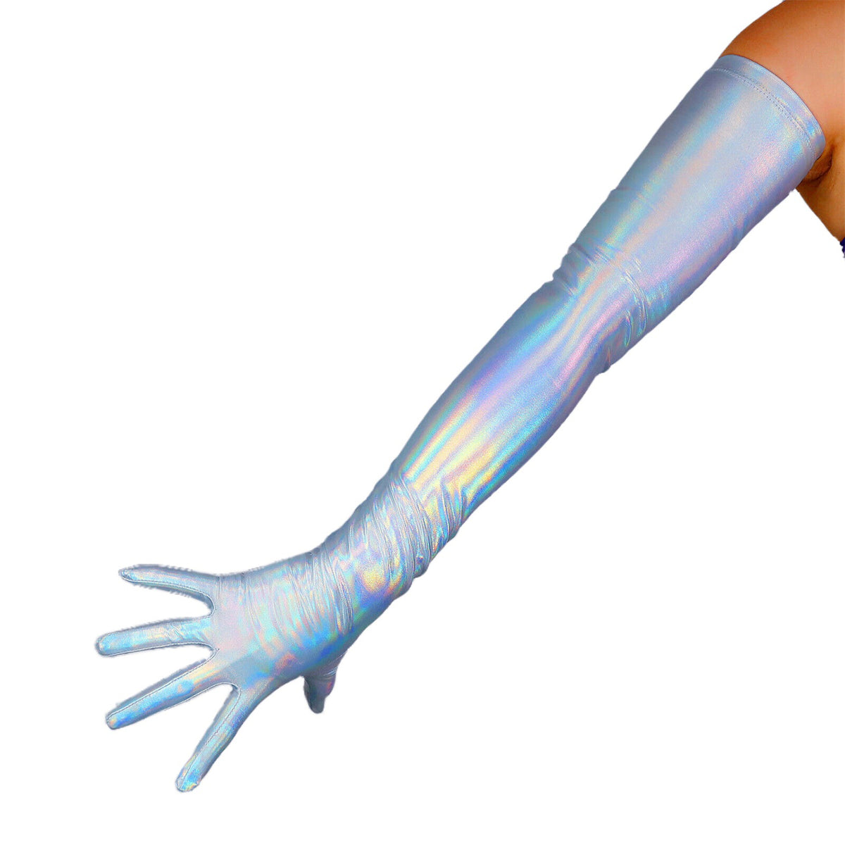 Women's Shiny Metallic Holo 27.6 Inch Slim Fit Full Finger Party Gloves