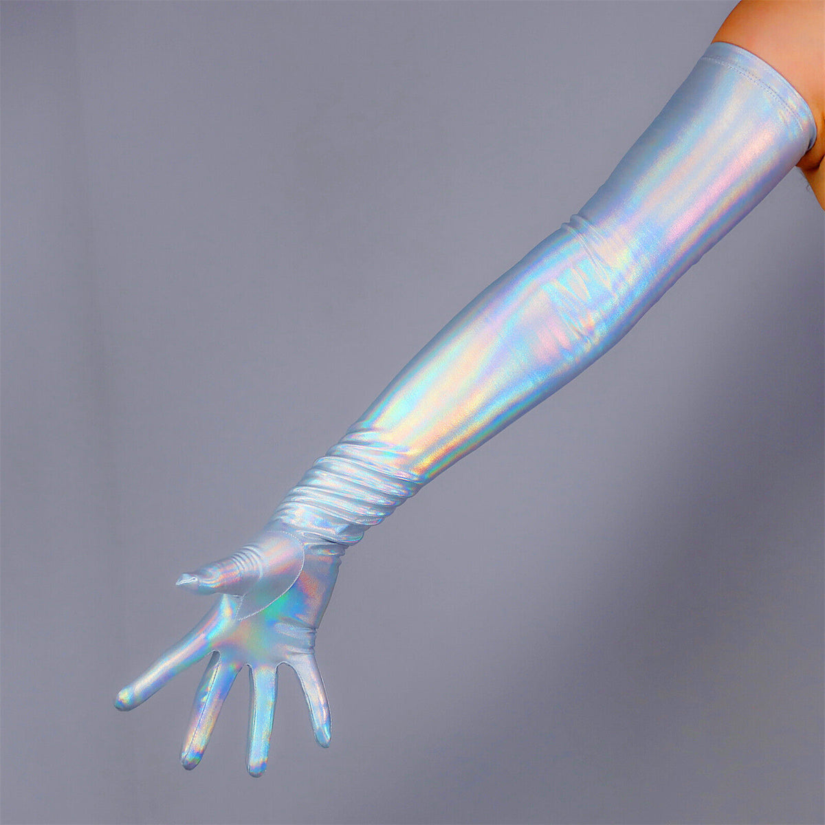 Women's Shiny Metallic Holo 27.6 Inch Slim Fit Full Finger Party Gloves