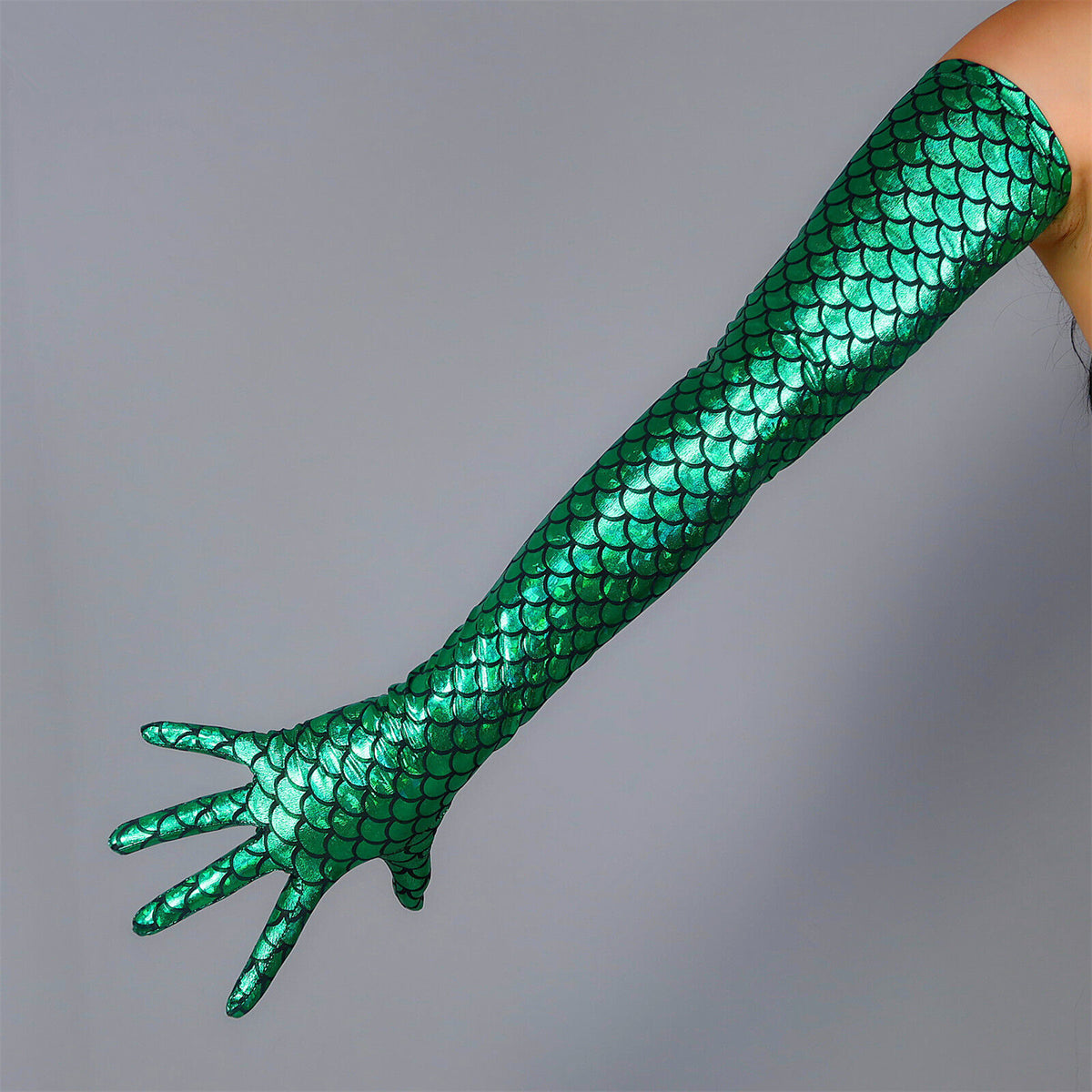 Women's Iridescent Metallic Holo 27.6 Inch Slim Fit Full Finger Party Gloves