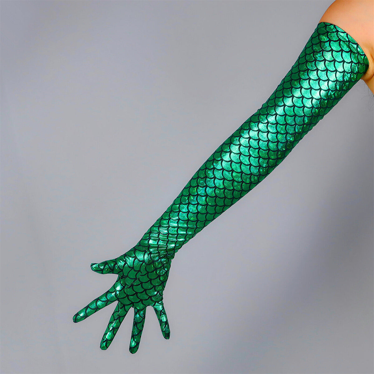 Women's Iridescent Metallic Holo 27.6 Inch Slim Fit Full Finger Party Gloves