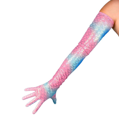 Women's Iridescent Metallic Holo 27.6 Inch Slim Fit Full Finger Party Gloves