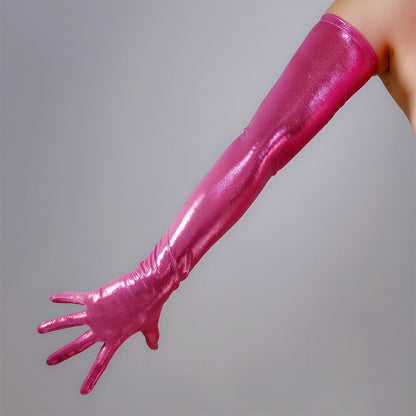 Women's Metallic Holo 27.6 Inch Slim Fit Full Finger Party Gloves