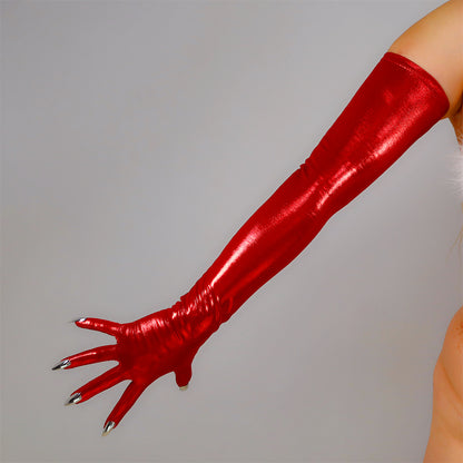 Women's Metallic Holo with Nails 27.6 Inch Slim Fit Full Finger Party Gloves