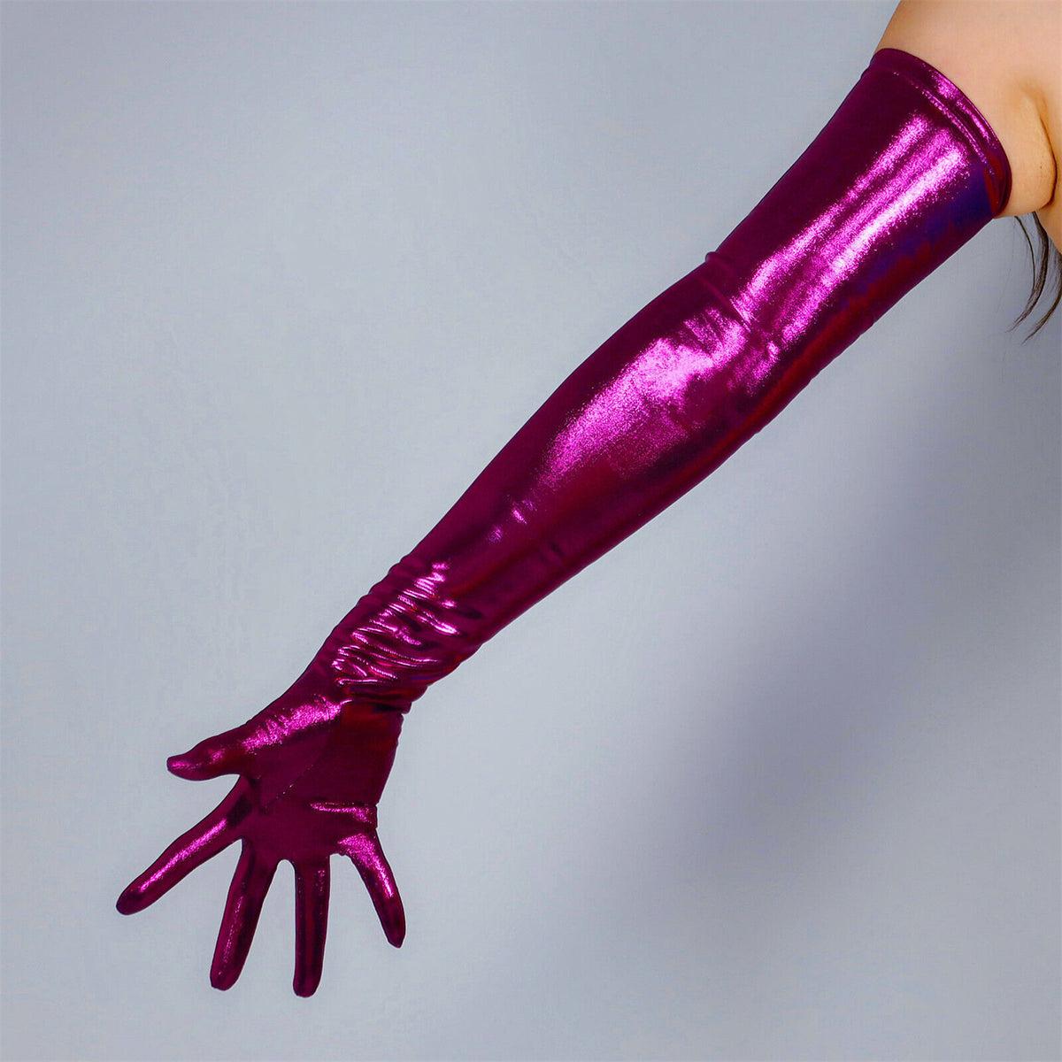 Women's Metallic Holo 27.6 Inch Slim Fit Full Finger Party Gloves