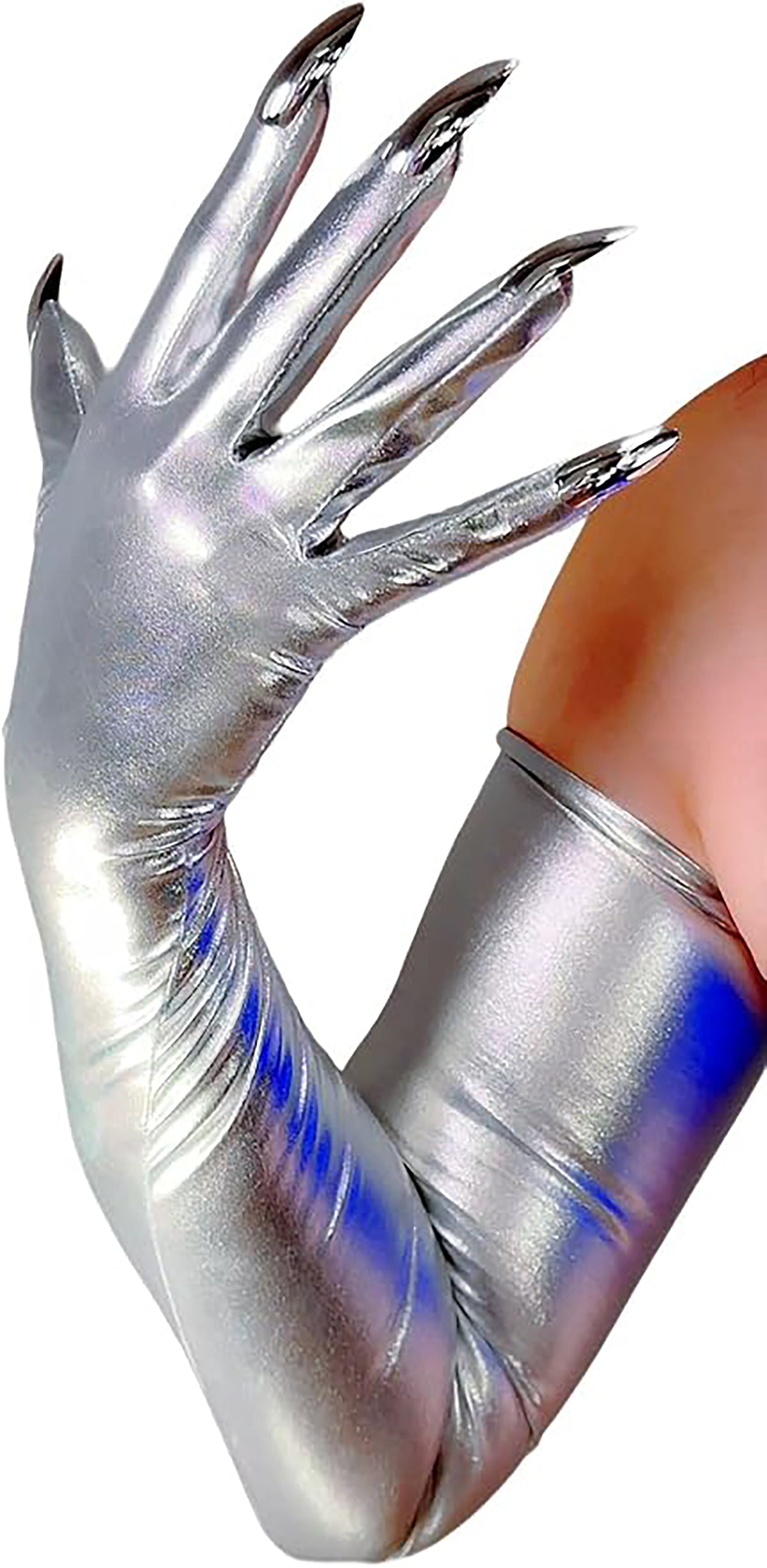 Women's Metallic Holo with Nails 27.6 Inch Slim Fit Full Finger Party Gloves