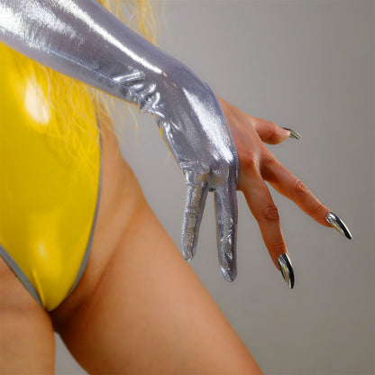 Women's Metallic Holo 27.6 Inch Slim Fit Fingerless Party Gloves